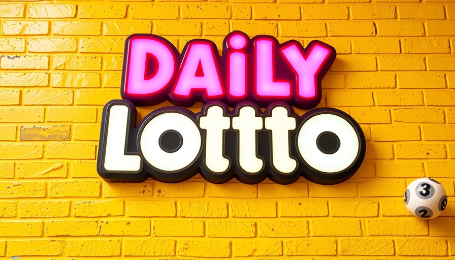 Vibrant Daily Lotto sign on yellow brick wall.