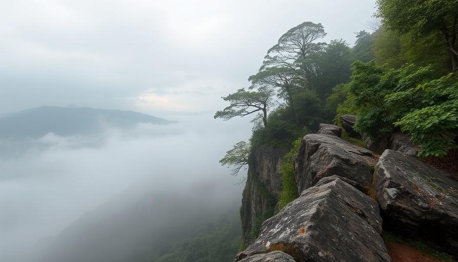 Misty landscape in Mpumalanga forest walks, serene mountain view.