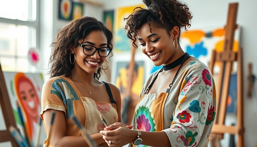 Abstract depiction of vibrant lesbian artists in a studio.