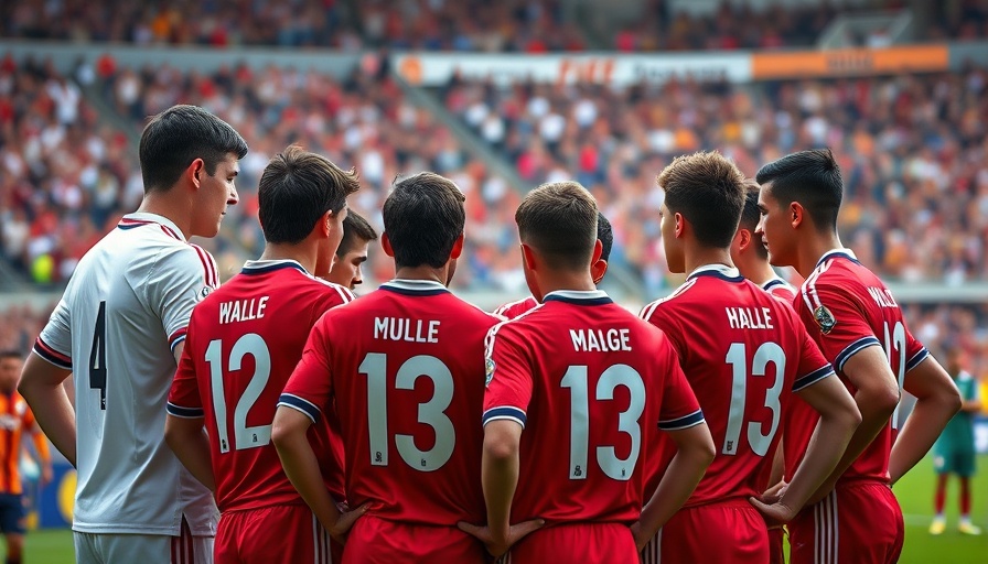 Riveiro coach motivating soccer team during match huddle.
