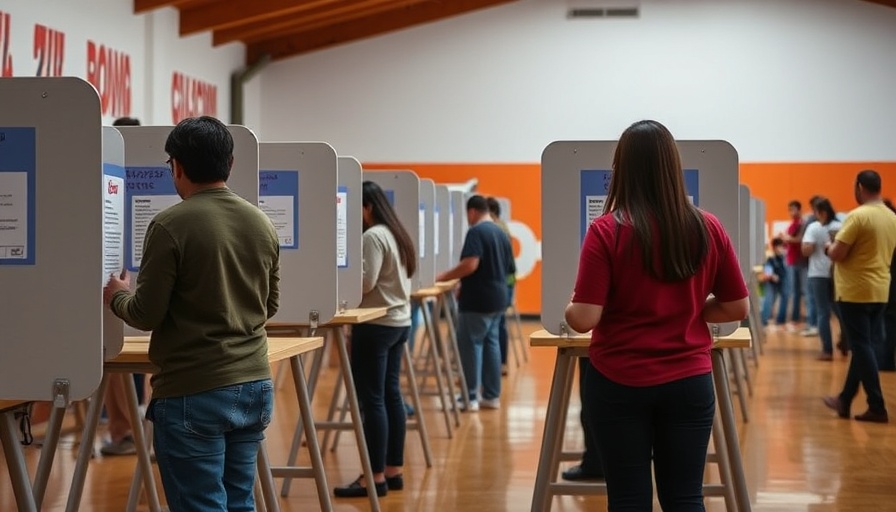 Ecuadorians voting in presidential election at a community hall.