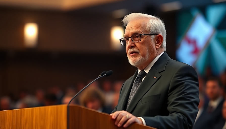 Elderly man speaking at a podium, South Africa US trade relations.