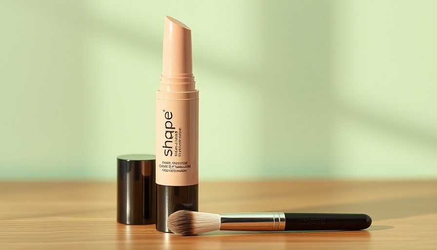Tarte Shape Tape Blur Hydrating Concealer Stick and brush on wood surface.