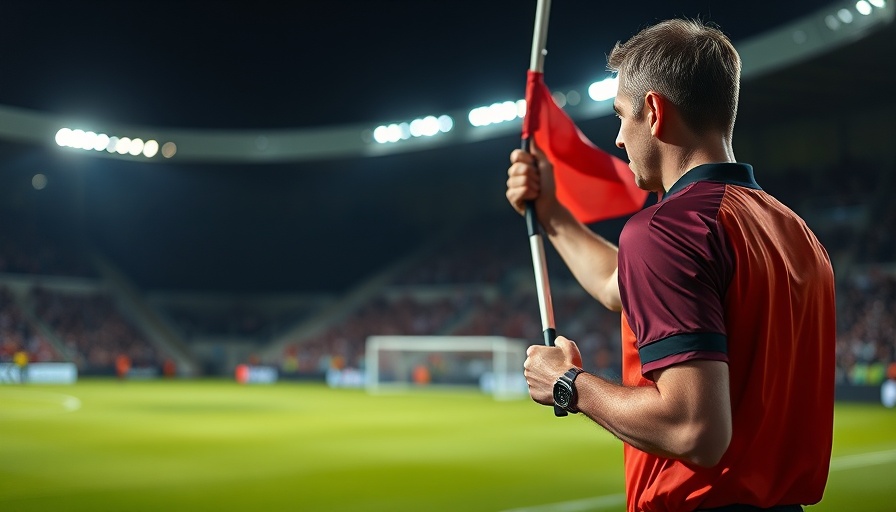 TS Galaxy penalty disallowed referee with offside flag on soccer field.