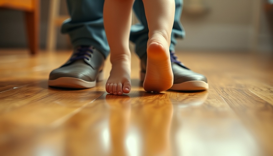 Children foot hygiene exemplified by child's feet on adults' feet.