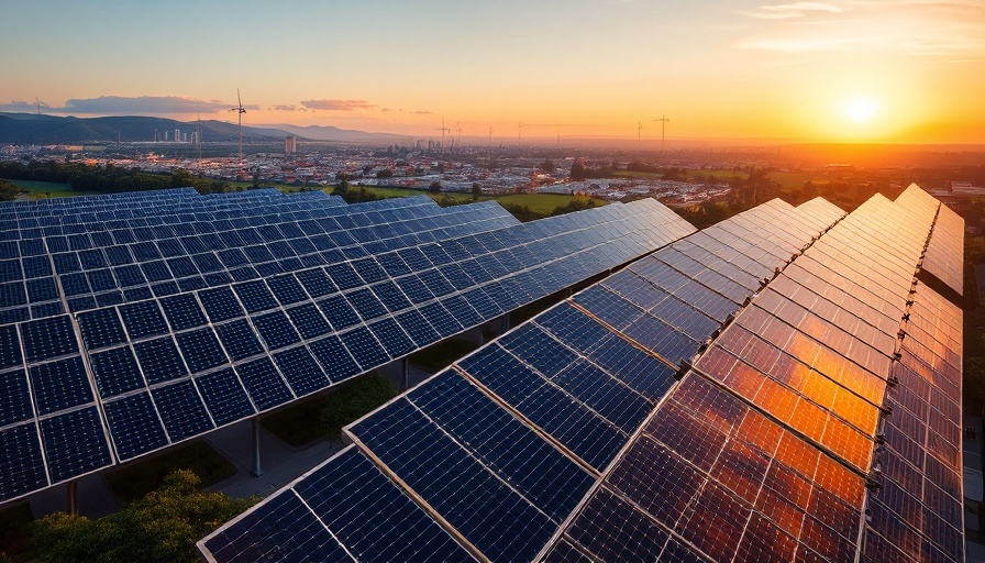 Solar panels at sunset near retirement village