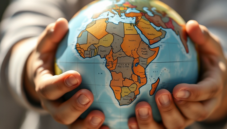Hands holding globe highlighting Africa's geography