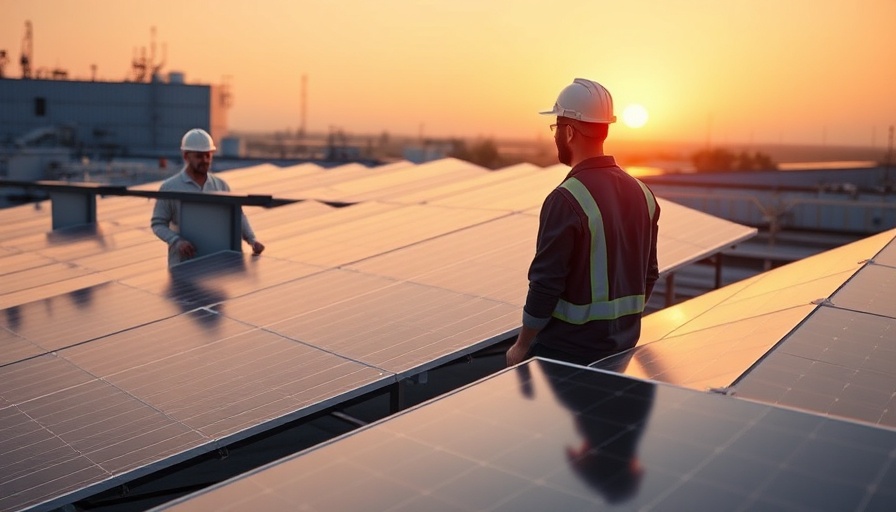 Engineers inspecting solar panels at sunset, Renewable Energy Funding.