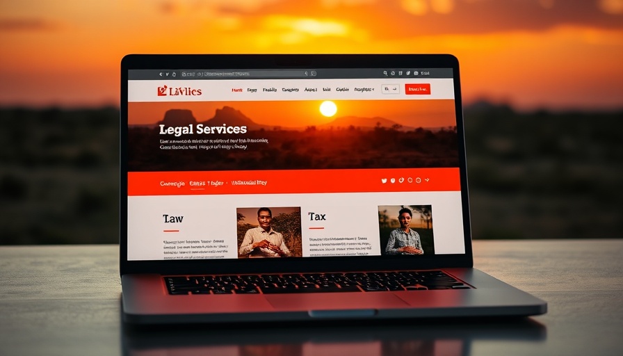 Enhance Legal Services South Africa webpage on laptop, sunset background.