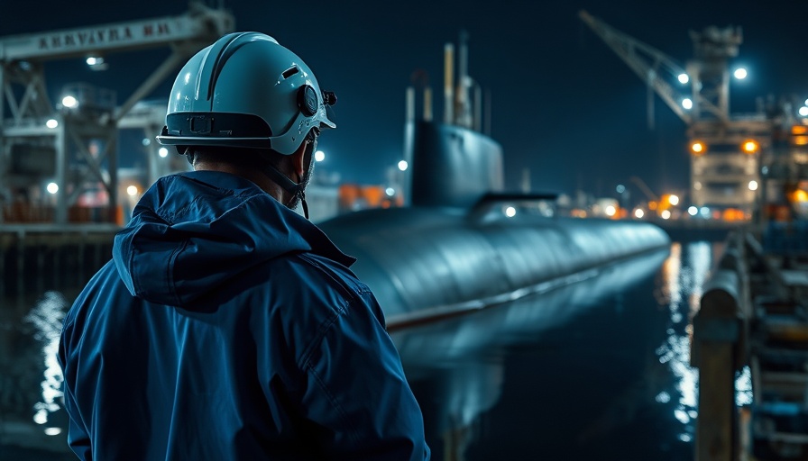 Morocco Submarine Acquisition - Engineer overseeing submarine docked at shipyard.