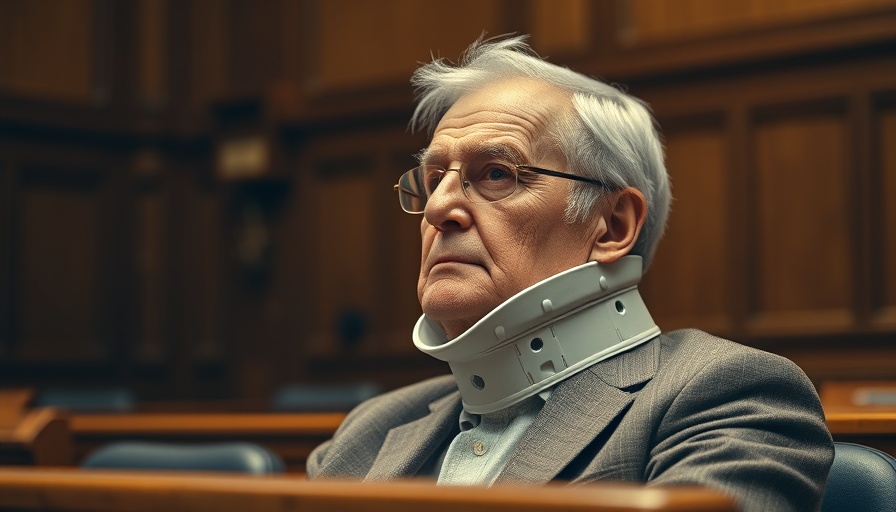 Elderly man in neck brace during Eskom corruption scandal trial.