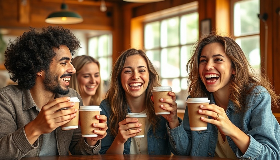 Friends sharing laughter and coffee, micro-expressions in branding.