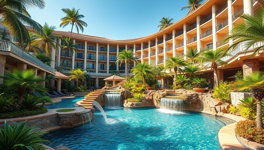 South Africa travel destinations: resort with pool and waterfall.