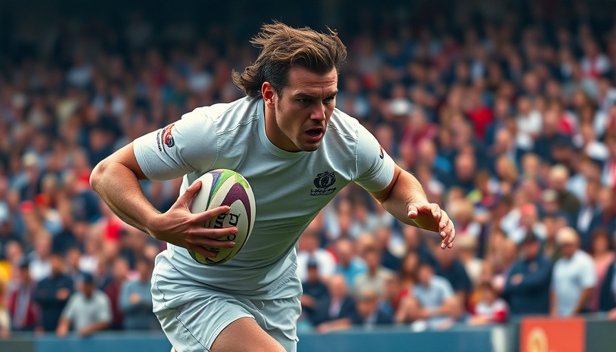 Rugby player sprinting during game, highlighting action and intensity.