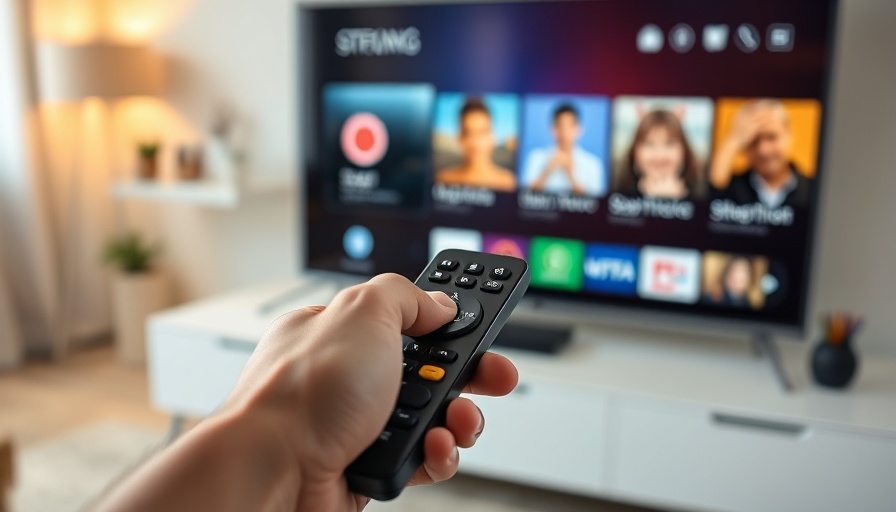Close-up of hand with remote in front of TV interface.