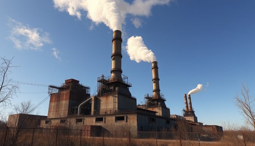 South Africa steel industry crisis depicted by a smoking industrial plant.