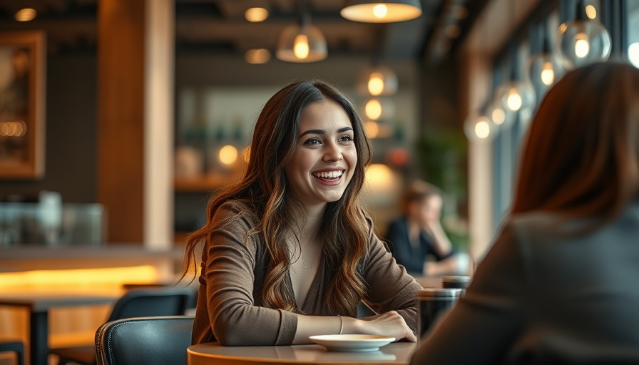 Cheerful woman chatting in a cafe, signs a woman feels attracted to you.