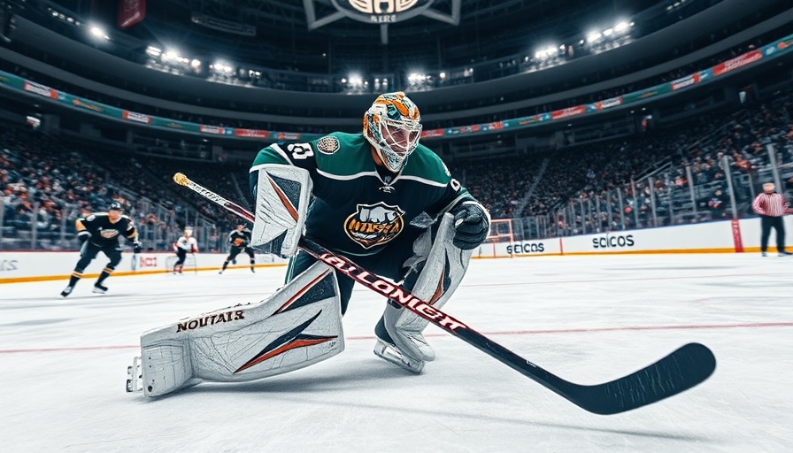 Minnesota Wild goalie defends against opposing player, ice hockey action.