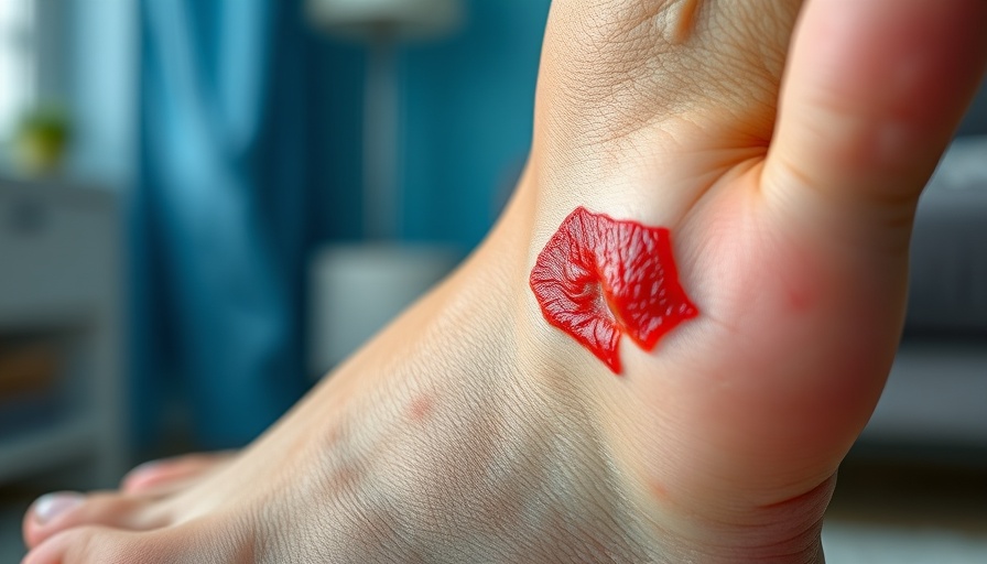 Diabetic foot ulcer close-up view with skin damage.