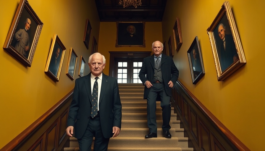 Delegates ascending stairs during Ukraine peace summit in historic building.