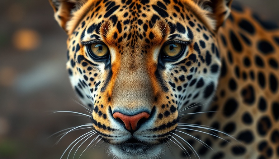 Leopard's intense gaze and detailed fur markings, close-up.