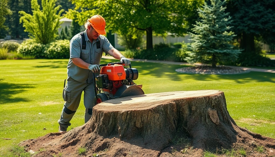 Professional stump grinding benefits shown by a contractor operating equipment.