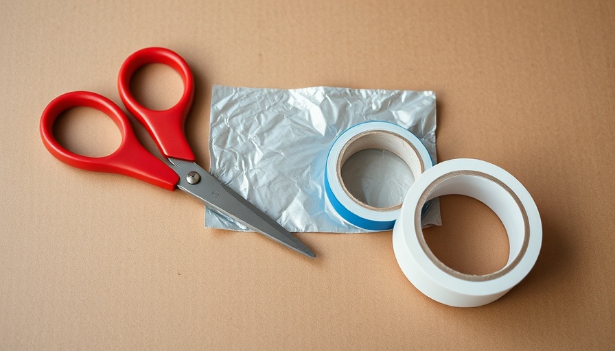Simple DIY photography equipment setup on cardboard with scissors and foil.