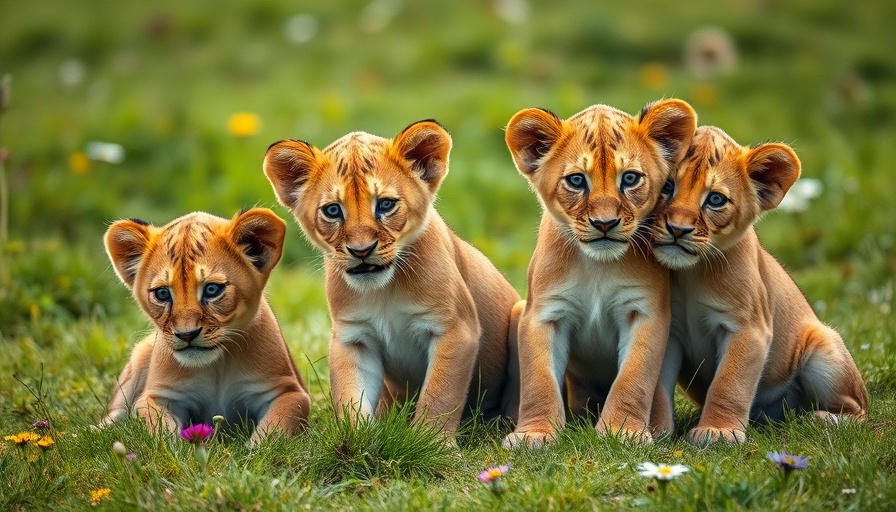 Adorable lion cubs in Kruger National Park savanna.