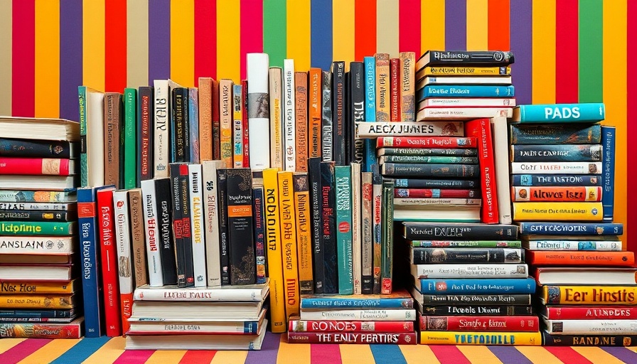 Books on Black artists and designers against vibrant striped background.