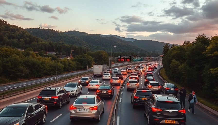 Highway 407 free rush hour trips during sunset with traffic and drivers.