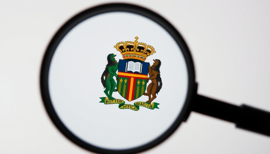 Magnifying glass on South African coat of arms, lifestyle audits South Africa.