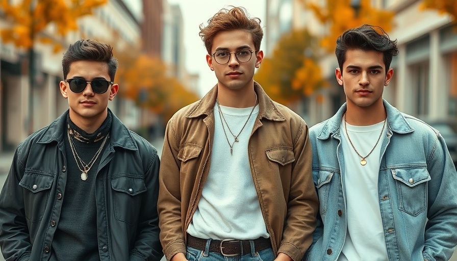 90s Style Fashion: Three young men showcasing diverse outfits against an urban backdrop.