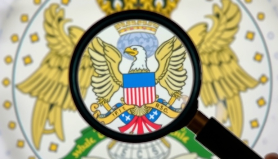 Magnifying glass over national emblem symbolizing lifestyle audits for government officials
