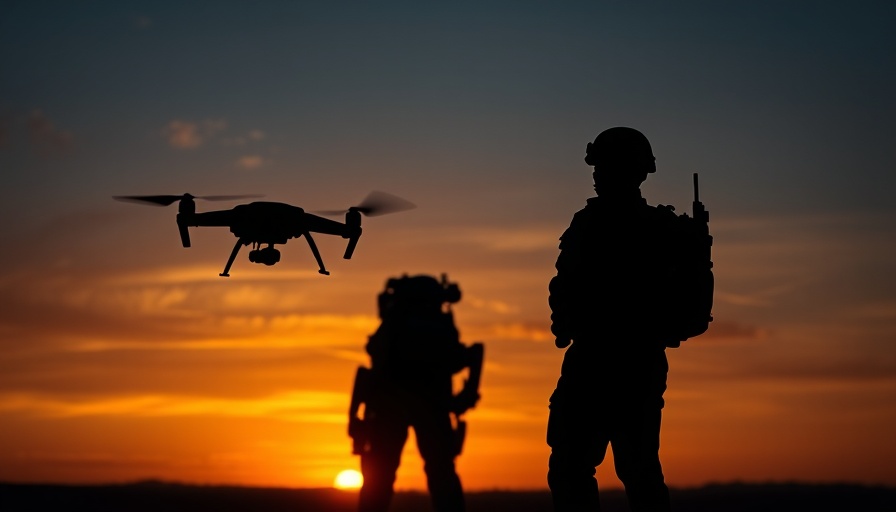 Silhouetted figures and drone at sunrise referencing Trump military aid pause to Ukraine.