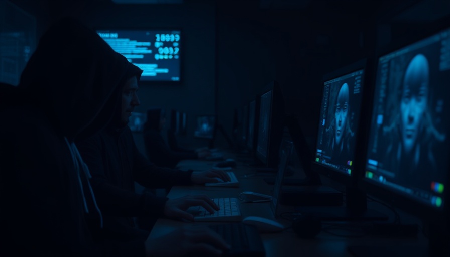 Cryptocurrency hackers working in a dimly lit room.