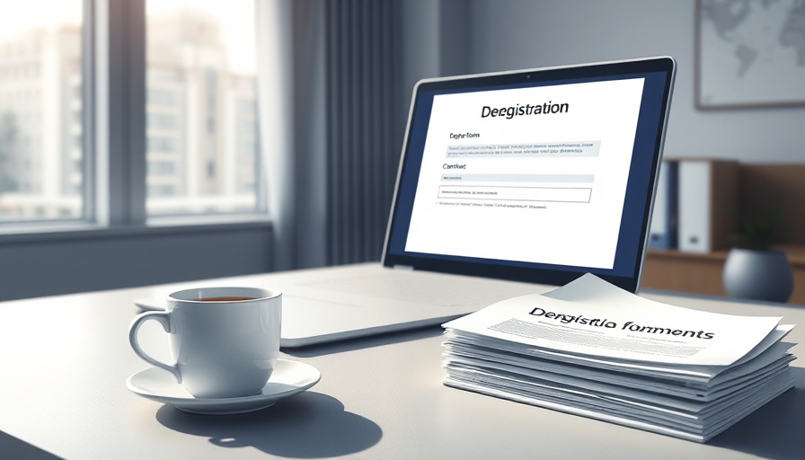 Illustration of SMME business deregistration process on an office desk.