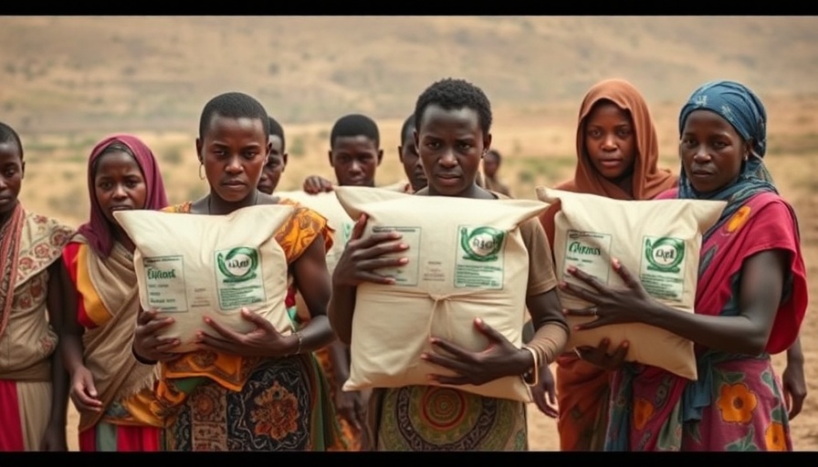 US aid cuts impact on food security with people collecting aid bags.