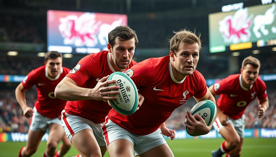 Welsh rugby players during Six Nations match action.