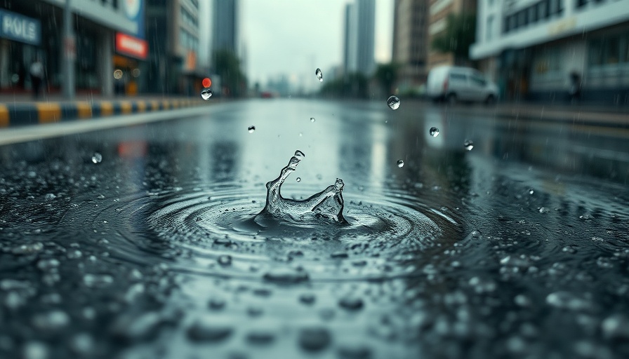Heavy rain splashes on surface in Johannesburg flooding.