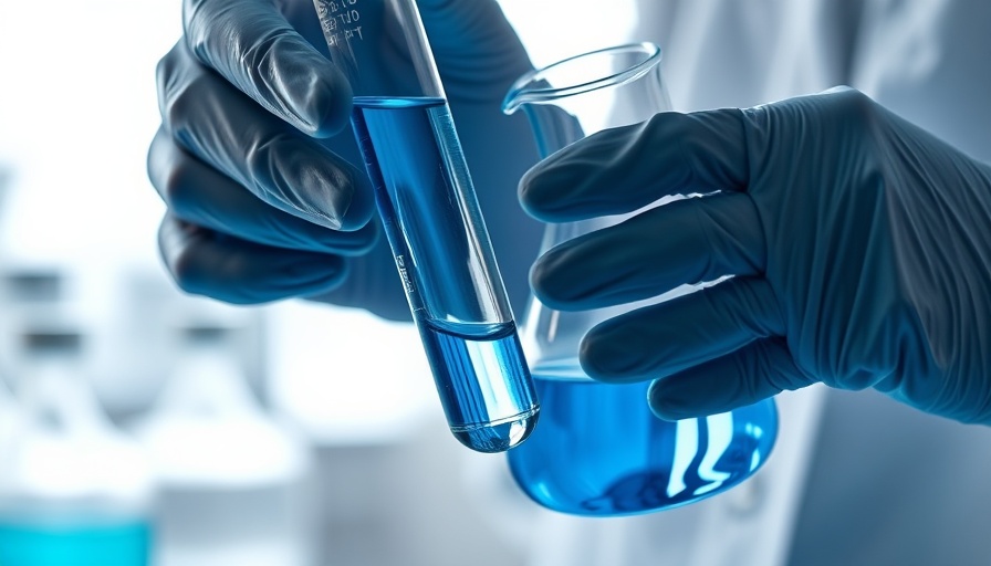 Gloved hands performing Water Testing and Conditioning with blue liquid.