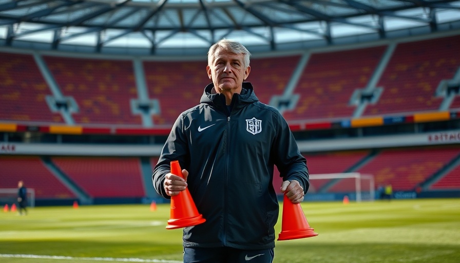 Focused coach on soccer field with colorful stands, Bafana Bafana squad changes.
