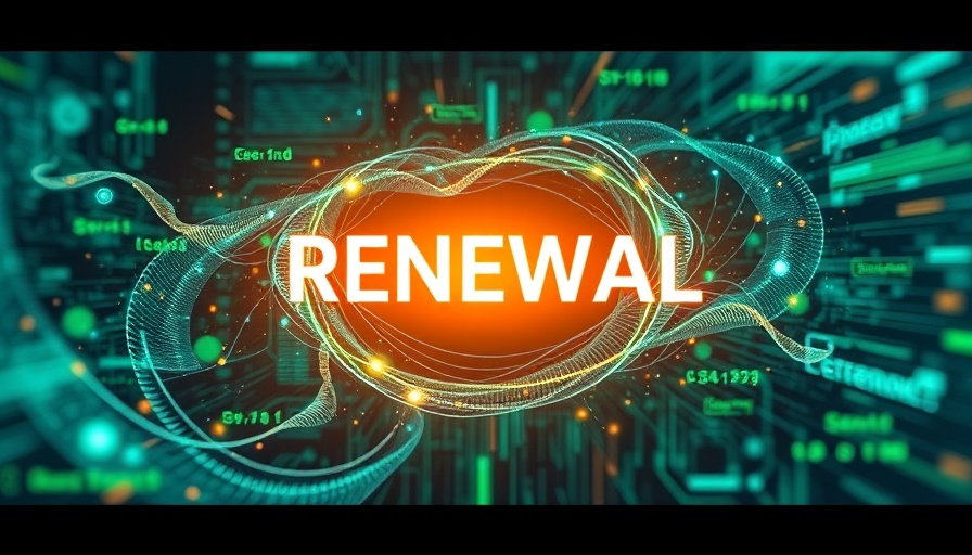 Digital illustration of software renewal process with tech elements.