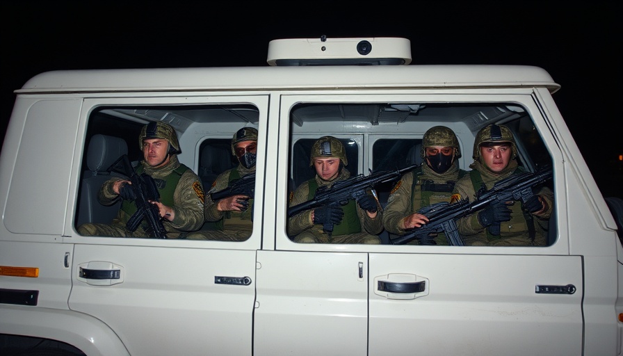 Syrian forces and Assad loyalists in a military vehicle at night