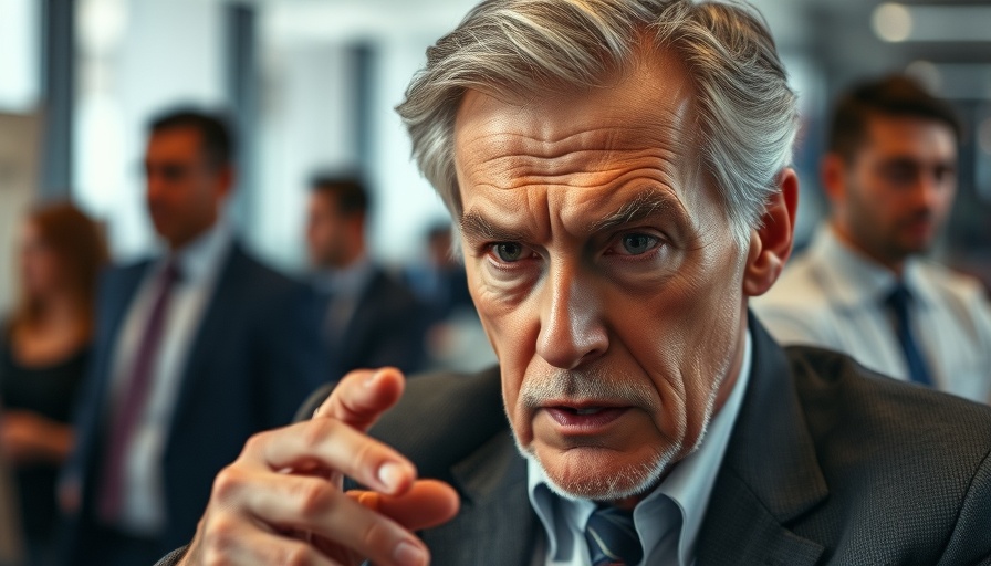 Focused older man gesturing in an office setting.