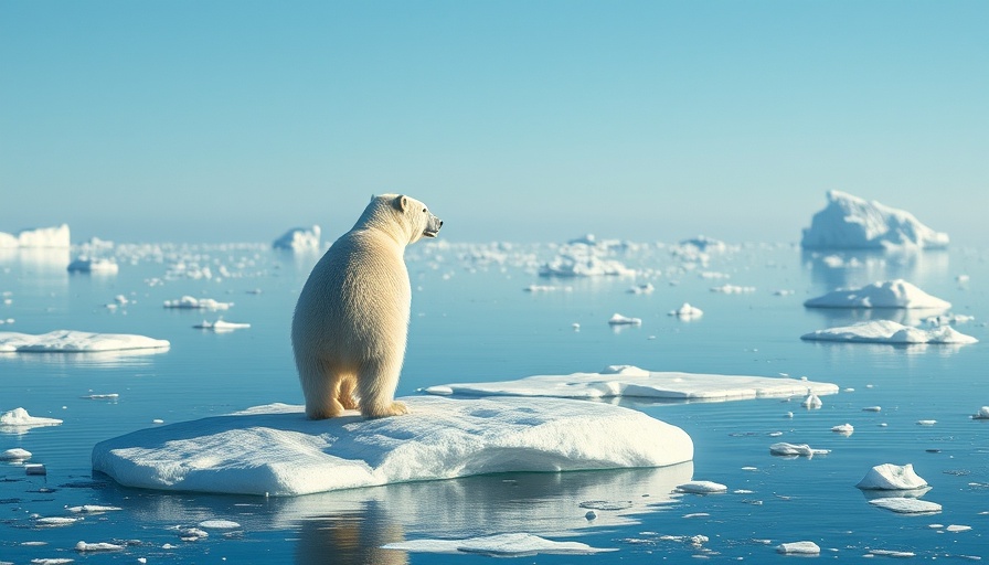Polar bear on ice floe highlighting record low global sea ice cover.