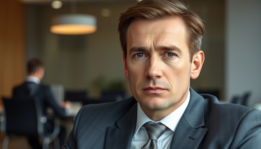 Formal office setting with a serious man, highlighting fraud allegations context.