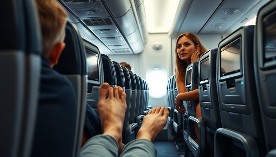 Airplane etiquette example with surprised passenger.