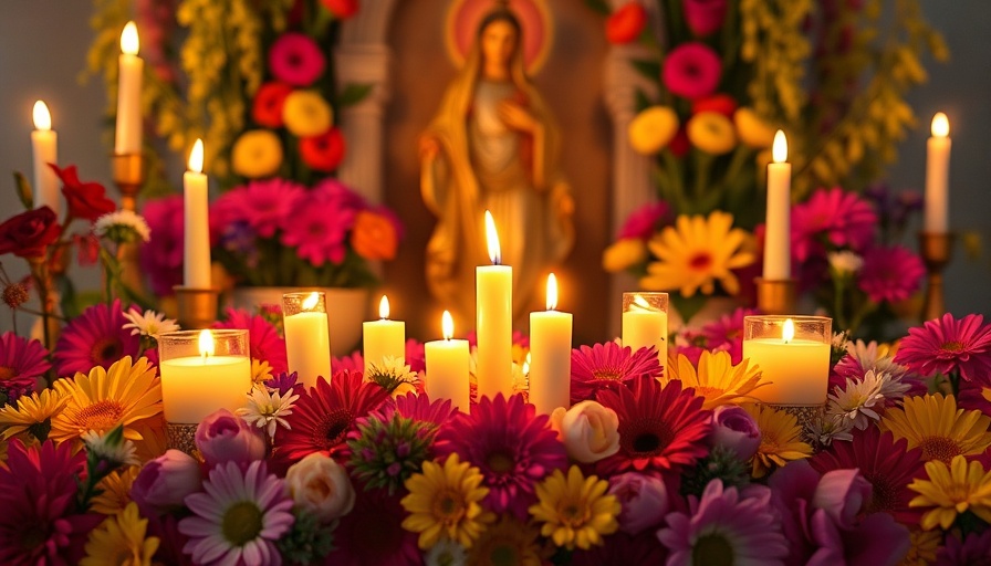 Candle-lit prayer setup for health update, vibrant flowers