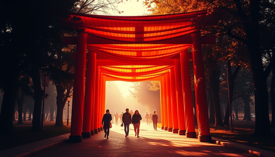 Vibrant abstract depiction of Christo and Jeanne-Claude’s The Gates.