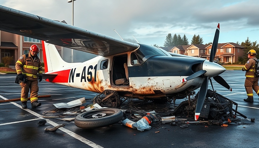Pennsylvania Plane Crash: Firefighters examining wreckage in parking lot.
